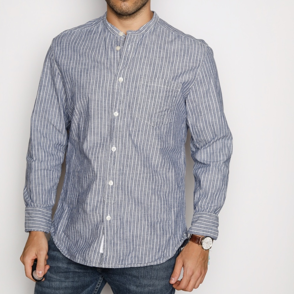 H&M Striped band collar shirt
